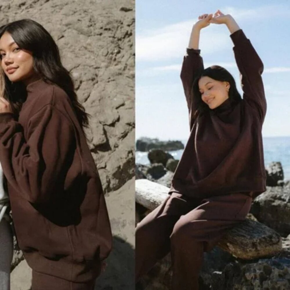 Parke Turtleneck Sweatshirt in Chocolate Brown Large Extra Large